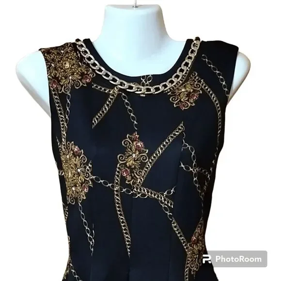 Enfocus Studio Chain Link Sleeveless Pleated Dress Sz 8 - Picture 2 of 6